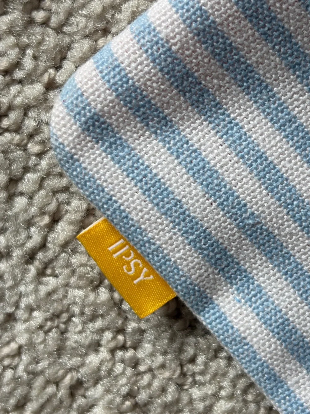 IPSY glam bag Peachy Picnic Pouch blue white stripe